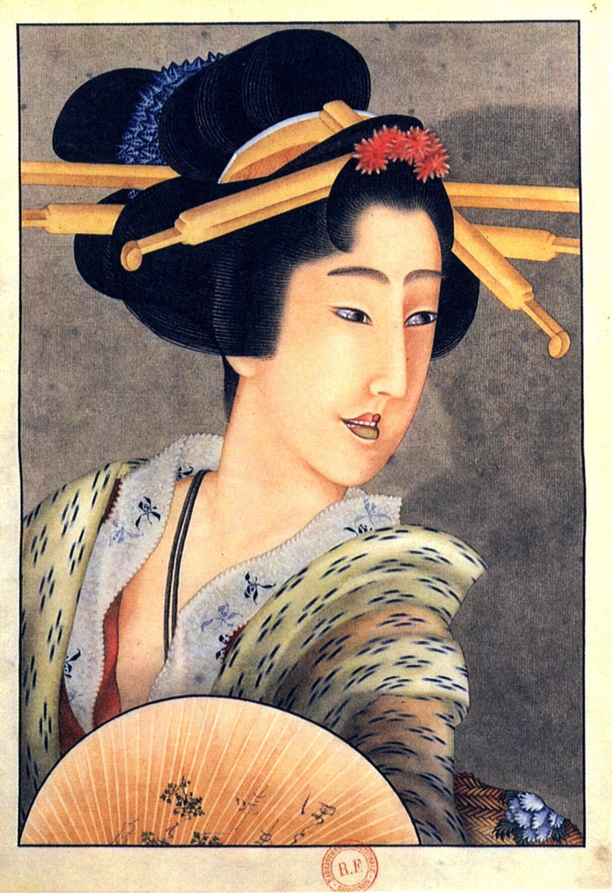 Portrait of a woman holding a fan - <b>Katsushika Hokusai</b> - portrait-of-a-woman-holding-a-fan