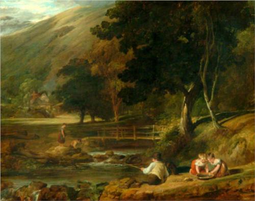 Borrowdale, Cumberland, with Children Playing by the Banks of a Brook  - William Collins