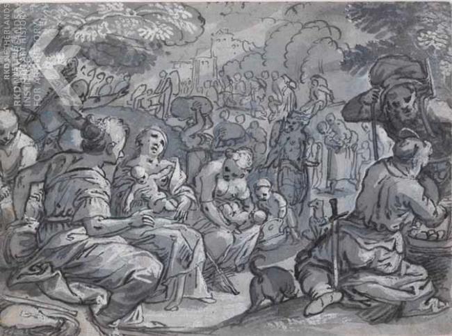 A Scene of Exodus with Women and Children Resting - Adam van Noort