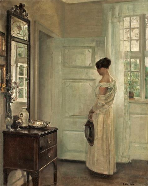 Woman in an Interior with a Mirror, c.1898 - Carl Holsøe