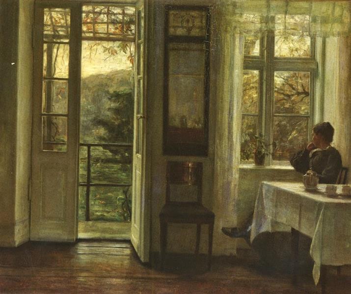 The Artist's Wife Sitting at a Window in a Sunlit Room, c.1900 - Carl Holsøe