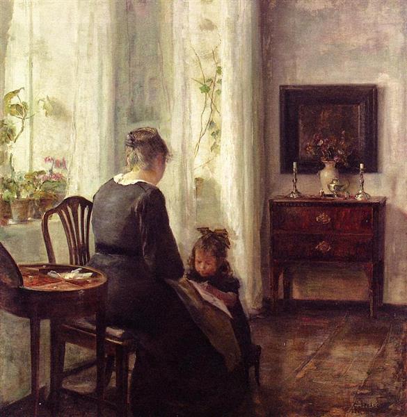 Mother and Child by a Window - Carl Holsøe