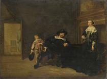 Portraits of a Man, A Woman and a Boy in a Room - Pieter Codde