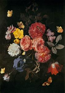 Vase of Flowers with Butterflies - Otto Marseus van Schrieck