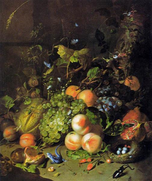 Fruit, a Nest and Insects in a Wood, 1717 - Rachel Ruysch