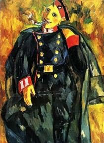A Smoking Soldier - Mikhail Larionov