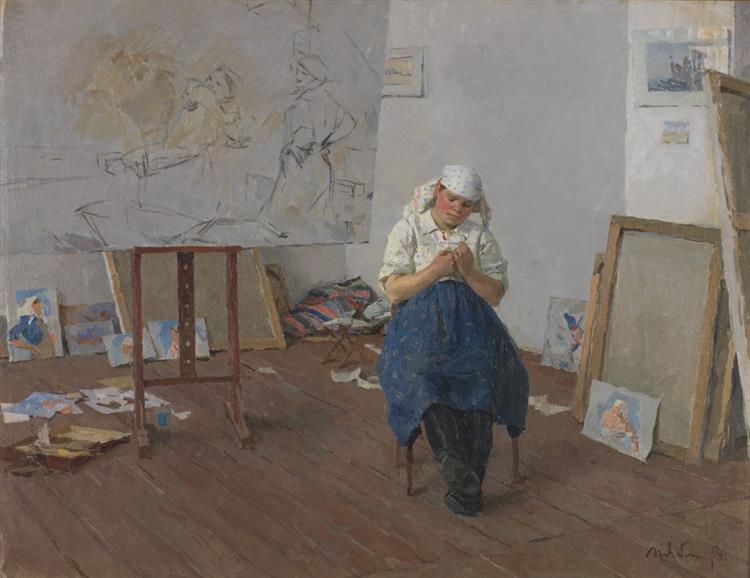 A Model on the Artist's Studio, 1954 - Татьяна Ниловна Яблонская
