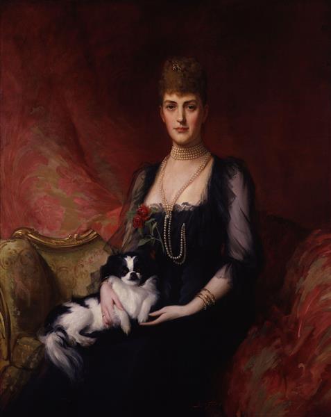 Portrait of Alexandra of Denmark. the Dog is Thought to Be a Japanese Chin Called Punch., 1893 - Люк Филдес