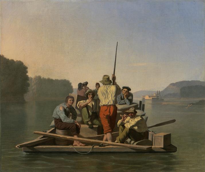 Lighter Relieving a Steamboat Aground, 1847 - George Caleb Bingham