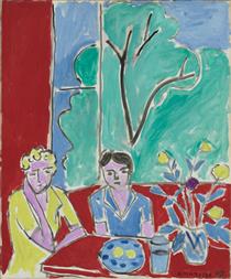 Two Girls, Red and Green Background - Henri Matisse
