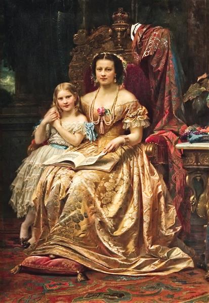 Marie of Hanover and Her Daughter Mary in Marienburg Castle, 1866 - Wilhelm von Kaulbach