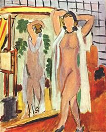 Nude in White Peignoir Standing by Mirror - Henri Matisse