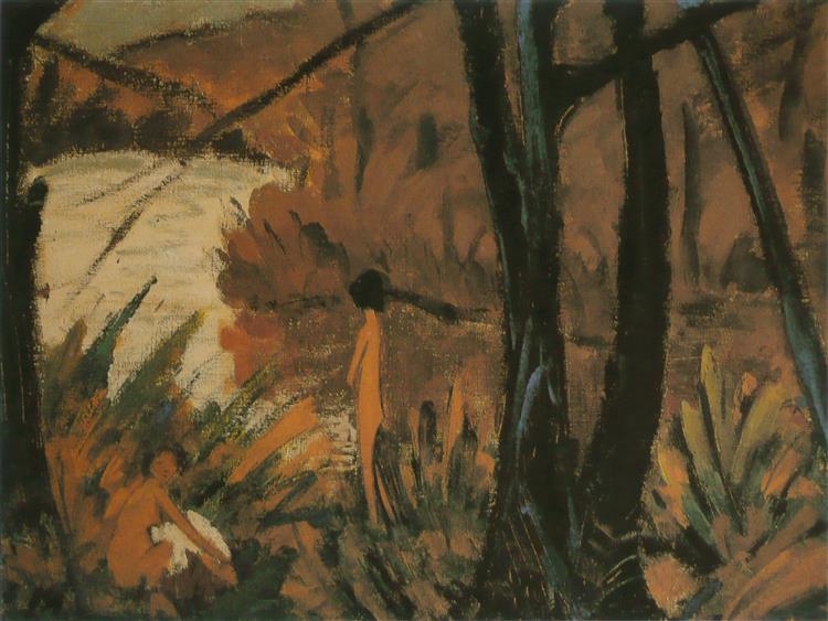 Waldsee Mit Zwei Akten, 1915 - Otto Mueller