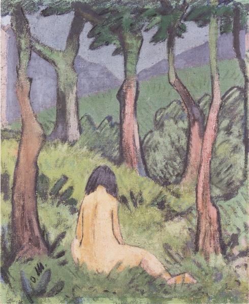 Sitzender Akt Unter Bäumen, 1920 - Otto Mueller