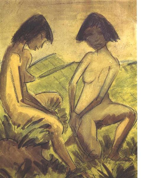 Two Girls in Landscape - Отто Мюллер