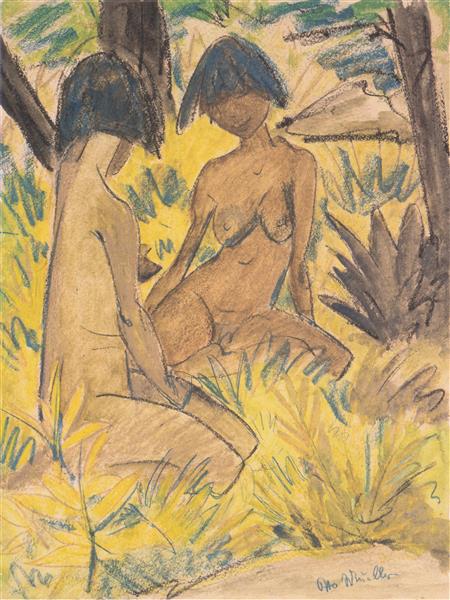 Zwei Sitzende Akte Im Gras, 1925 - Otto Mueller