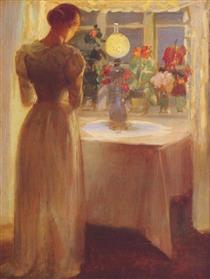 Young Girl Before a Lit Lamp - Anna Ancher