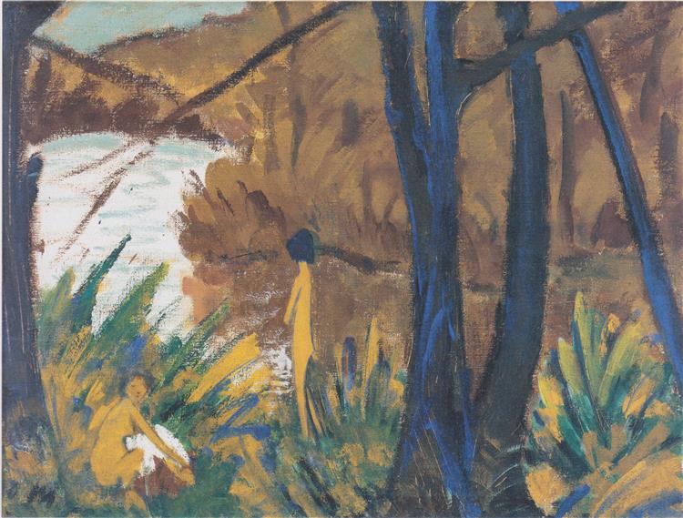 Waldsee Mit Zwei Akten, 1917 - Otto Mueller