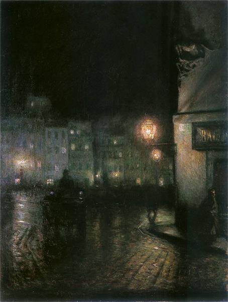 Market Square of Warsaw by Night, 1892 - Юзеф Панкевич
