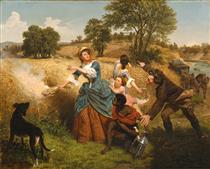Mrs. Schuyler Burning Her Wheat Fields on the Approach of the British - Емануель Лойце