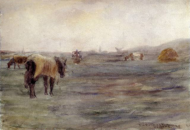 Horse in a Field Watercolor, 1899 - Фридрих Карл Фриске