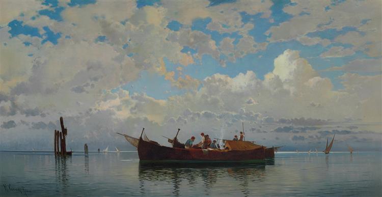 Fishing Boats on a Venetian Lagoon - Hermann David Salomon Corrodi