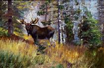 Moose in a Landscape - Carl Rungius