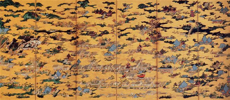 Views Inside and Outside the Capital, Kyoto (Right half), c.1561 - Кано Ейтоку