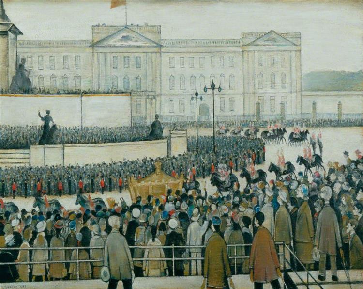 The Procession Passing the Queen Victoria Memorial, Coronation, 1953 - Lawrence Stephen Lowry