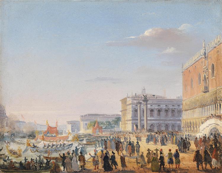 The arrival of Emperor Franz Joseph and Empress Elisabeth of Austria in Venice in 1856, c.1856 - Іпполіто Каффі