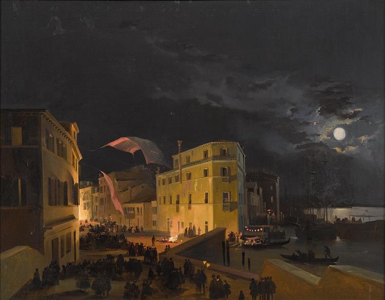Venice, Nocturnal Festivities on the Via Eugenia (today Via Garibaldi), 1839 - 1840 - Ippolito Caffi