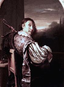 Man Playing the Theorbo (self-portrait?) - Франц ван Мирис