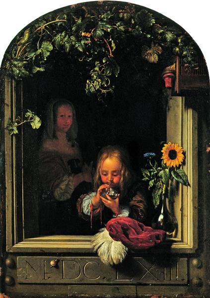 Boy Blowing Bubbles, 1663 - Франц ван Мирис