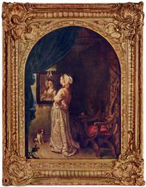 Lady in Front of a Mirror - Frans van Mieris der Ältere