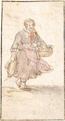 a Woman with a Basket - Hendrick Avercamp