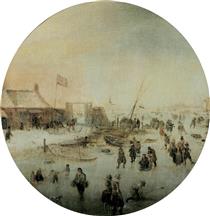 Winter Landscape with Skates and People Playing Kolf - Хендрик Аверкамп