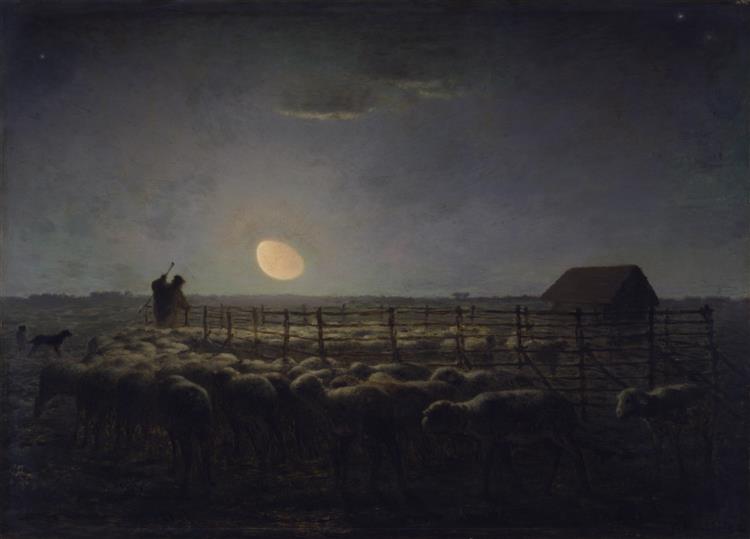 The Sheepfold, Moonlight, c.1860 - 米勒