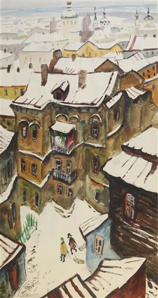Kyiv in winter (triptych, central part: "On a sled"), 1986 - Химич Юрий Иванович