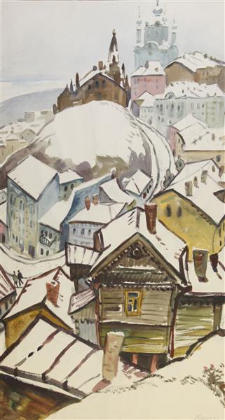 Kyiv in winter (triptych, right part: "View from Starokyivska mountain"), 1985 - Yuriy Khymych