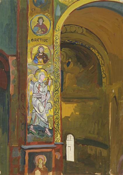 Sophia of Kyiv. Interior with mosaic "Archangel Gabriel", 1968 - Yuriy Khymych