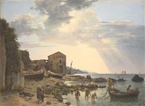 Small harbor in Sorrento overlooking the islands of Ischia and Procida - Sylvester Shchedrin