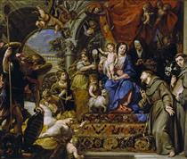 La Virgen con el Niño entre las Virtudes teologales y santos - Claudio Coello