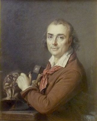 Portrait of Sculptor Jean-Antoine Houdon working at the bust of Voltaire, 1801 - Мари-Габриель Капе