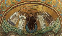 St. Vitalis, Archangel, Jesus Christ, Second Archangel and Bishop of Ravenna Ecclesius - Byzantine Mosaics
