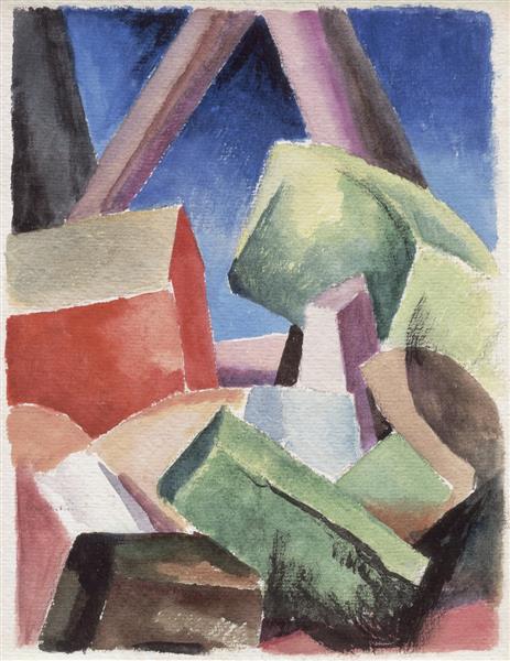 House in Cubist Landscape, 1920 - Томас Гарт Бентон