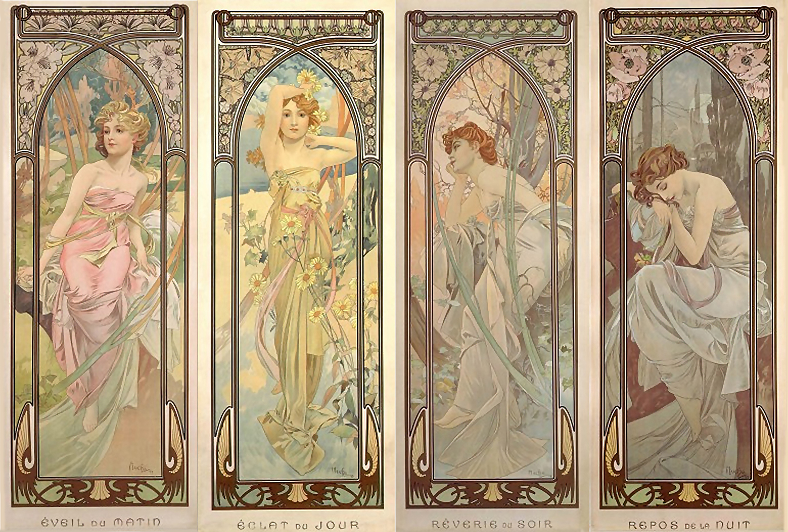 250gsm A3 Art Nouveau Poster 1899 ALPHONSE MUCHA The Times of the Day 
