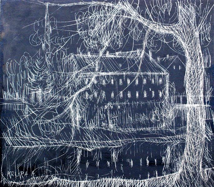 Grated ink in situ: The old merchant house at Kupa river in Karlovac, 2016 - Alfred Freddy Krupa