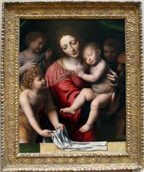 Madonna and Sleeping Child with Three Angels - Bernardino Luini