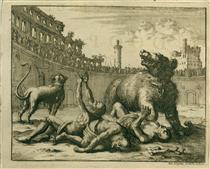 Tharacus, Probus, and Adronicus Thrown to Wild Animals, AD 290 - Jan Luyken