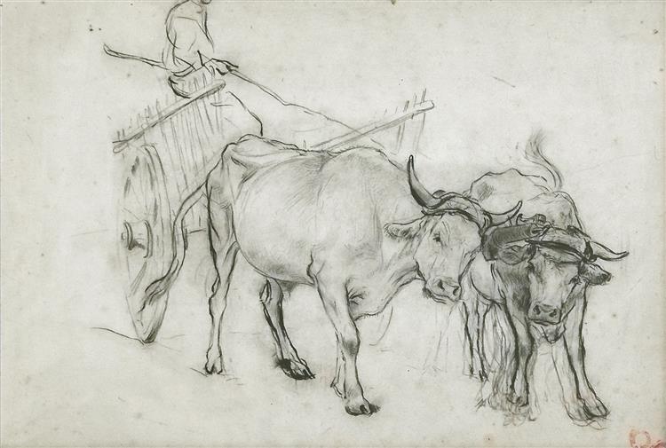 Study of a couple of oxen - Alfred Dehodencq